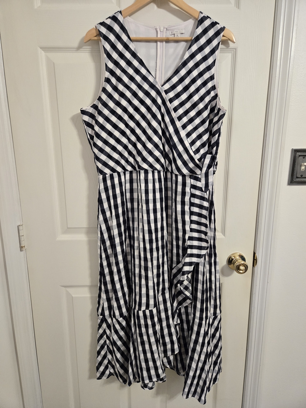 Cato Blue And White Gingham Faux Wrap Midi Dress Size XL